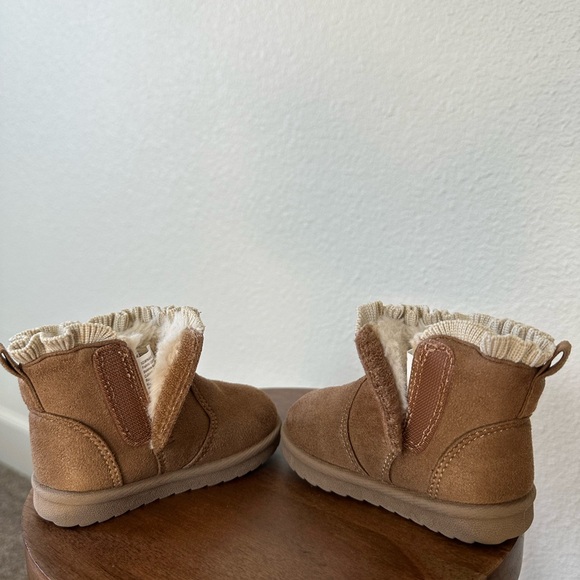 Wonder Nation Infant Girl Size 3 Brown Faux Suede Ruffle Bow Ankle Boots - Picture 7 of 10